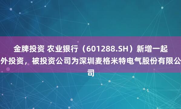 金牌投资 农业银行（601288.SH）新增一起对外投资，被投资公司为深圳麦格米特电气股份有限公司
